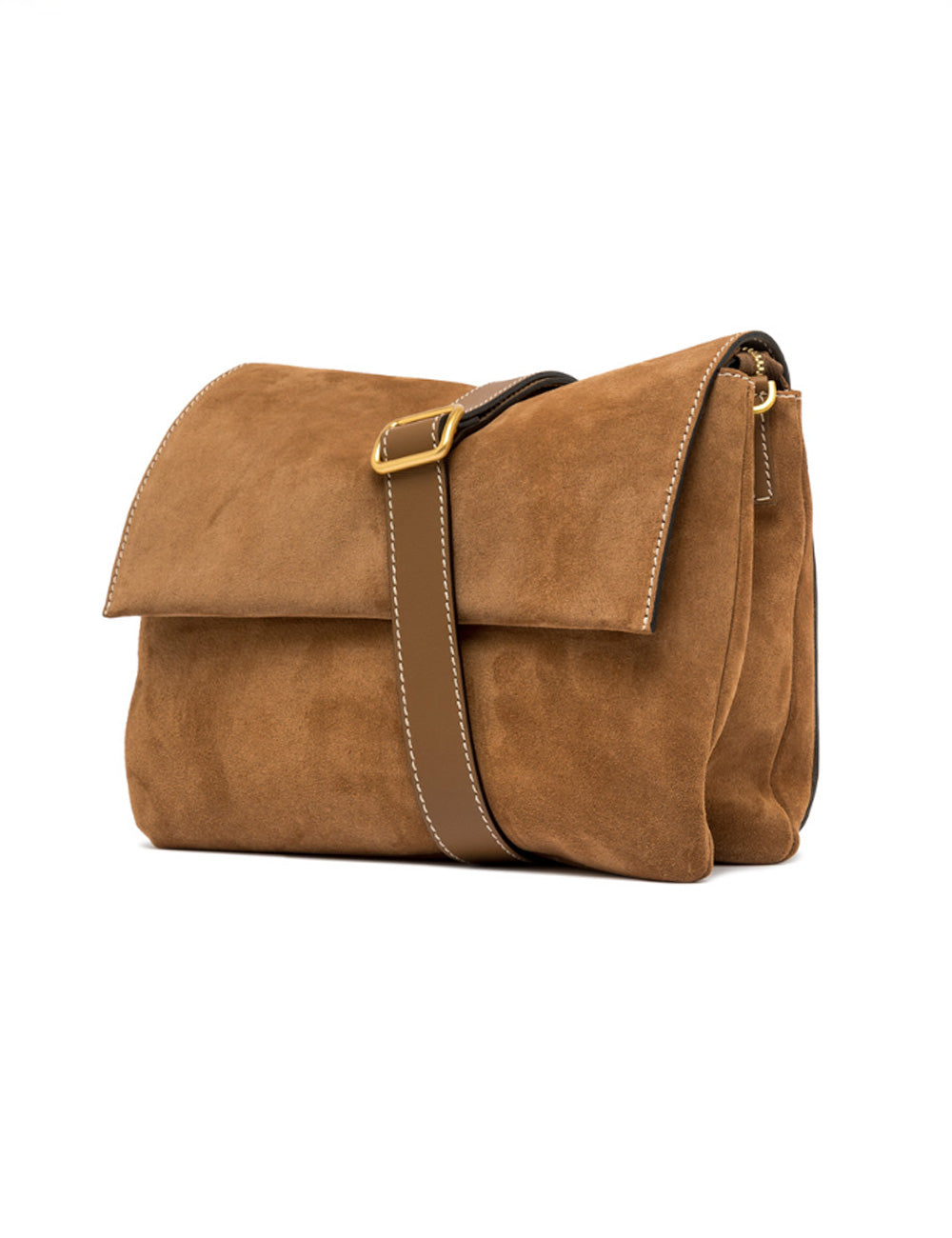 Borsa tracolla in camoscio color caramello con tracolla in pelle marrone e hardware dorato Gianni Chiarini