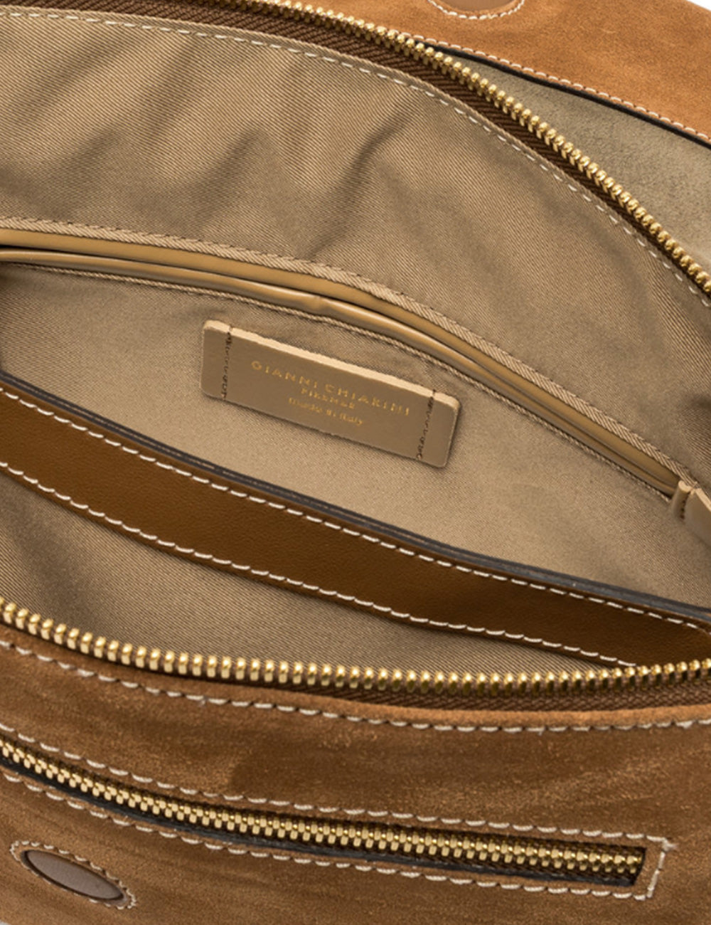 Borsa tracolla Gianni Chiarini Three Caramel in camoscio color caramello