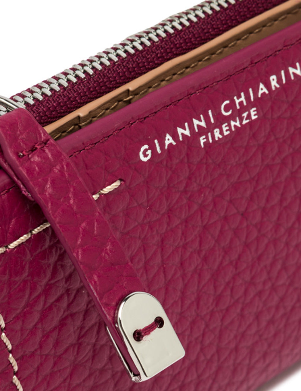 Portafoglio Gianni Chiarini Bubble Desert Flower in pelle fucsia testurizzata con chiusura metallica argento