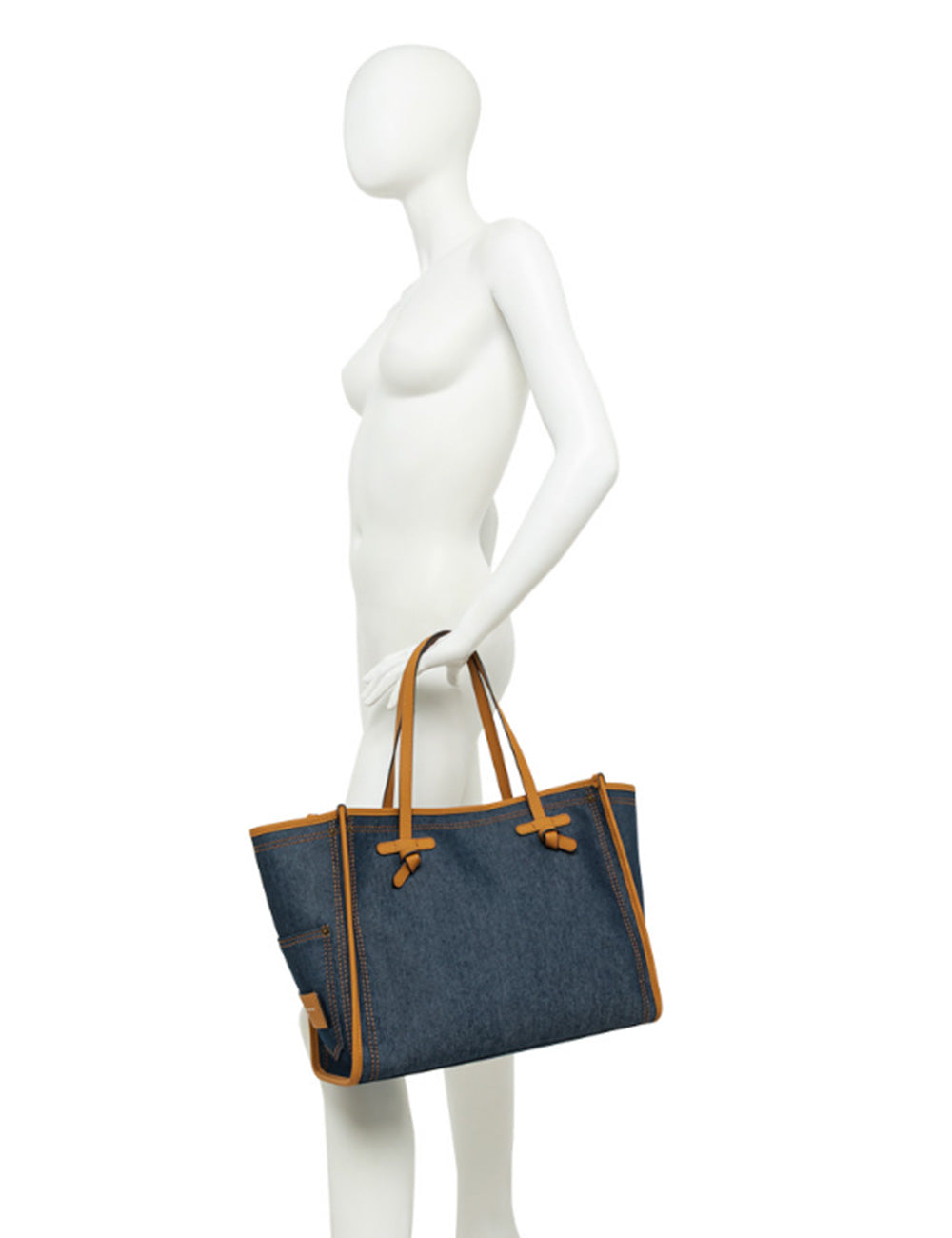 Borsa tote Marcella Blue Mou Gianni Chiarini in denim blu con manici e rifiniture in pelle color tan