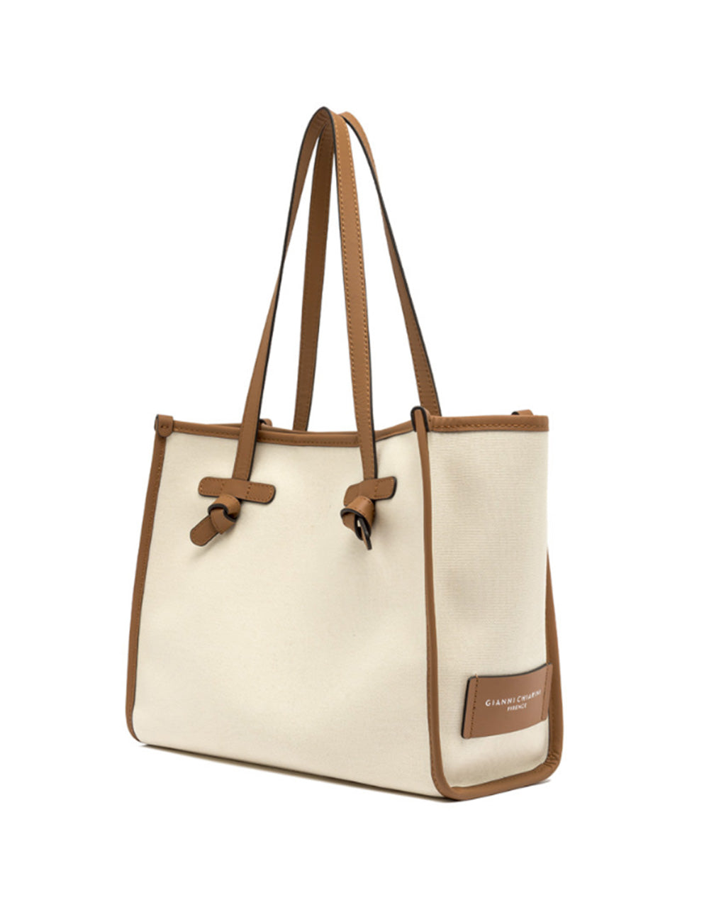 Borsa tote Marcella Panna Corda Caramel di Gianni Chiarini, canvas panna con manici in pelle caramello