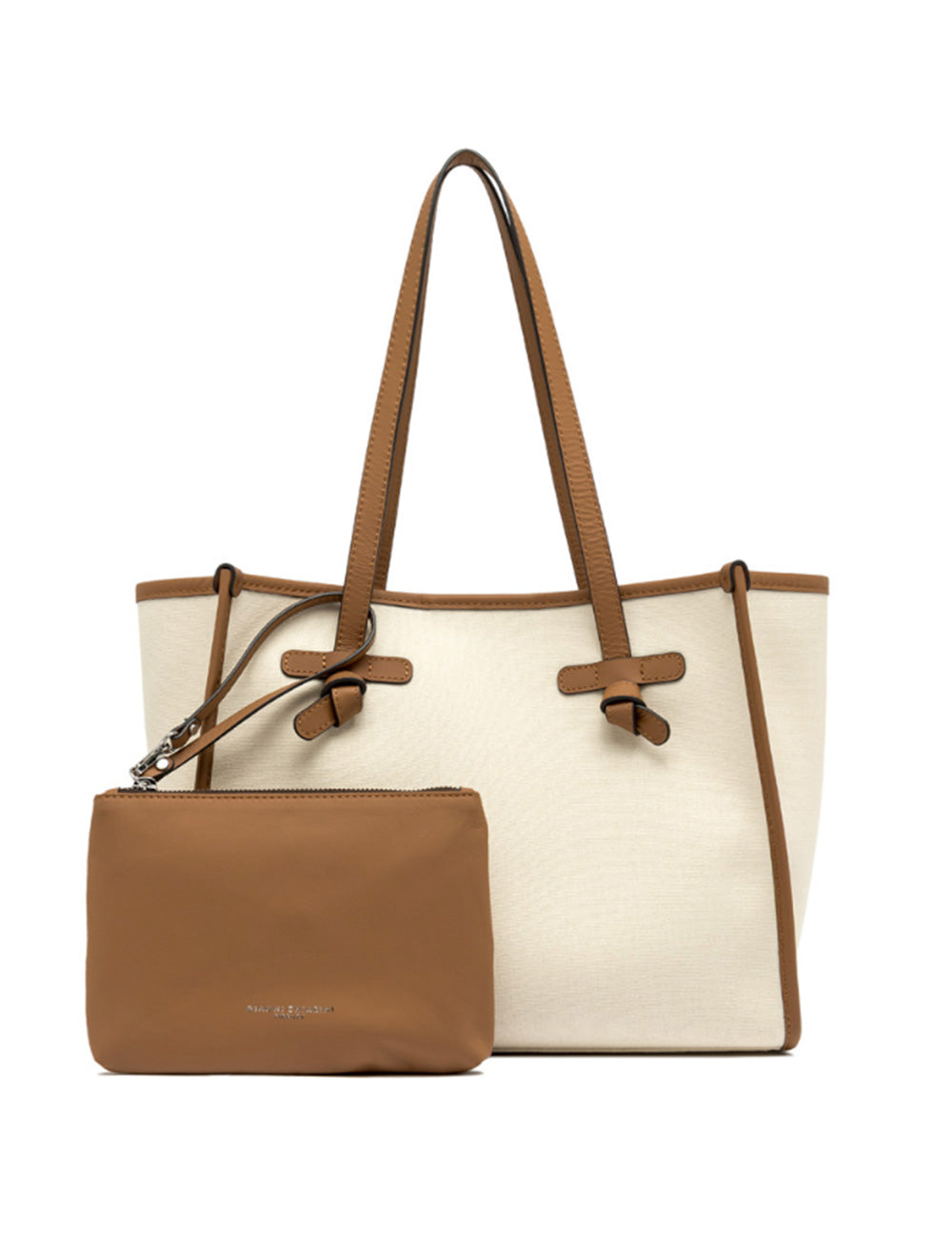 Borsa tote Gianni Chiarini Marcella Panna Corda Caramel, crema con manici in pelle caramello