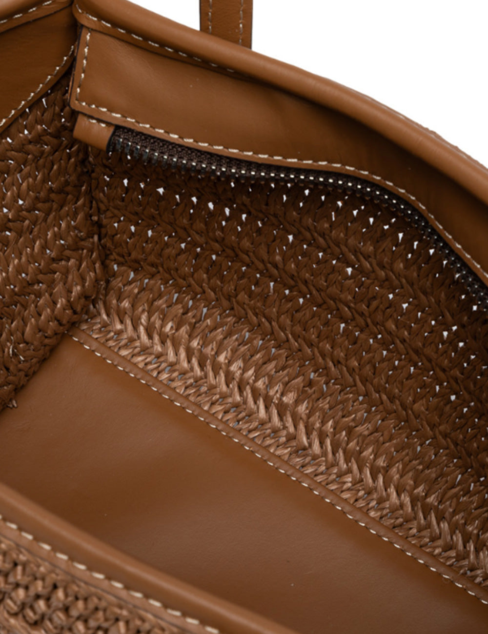 Borsa tote Miss Marcella Caramello Gianni Chiarini in paglia intrecciata marrone con rifiniture in pelle e zip