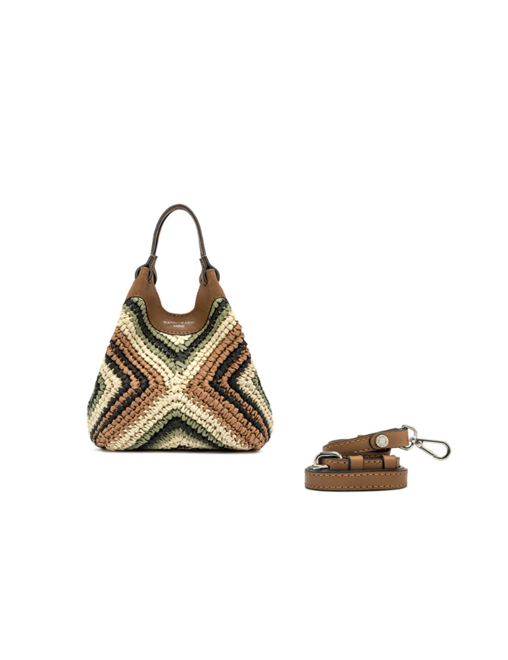 Borsa Gianni Chiarini Dua Mini Willow in marrone e beige con zigzag geometrico