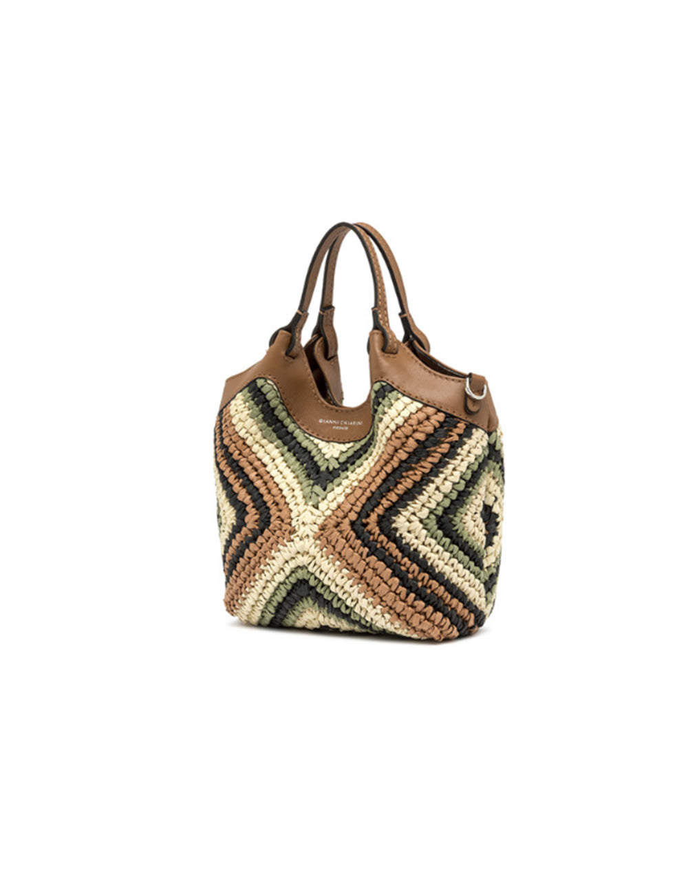 Borsa intrecciata Gianni Chiarini Dua Mini Willow con motivo zigzag geometrico in toni terrosi