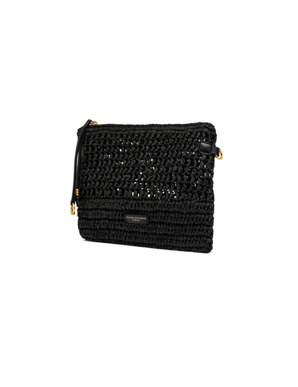 Borsa clutch nera intrecciata Gianni Chiarini Pouch Nefeli Nera con hardware dorato e texture sottile