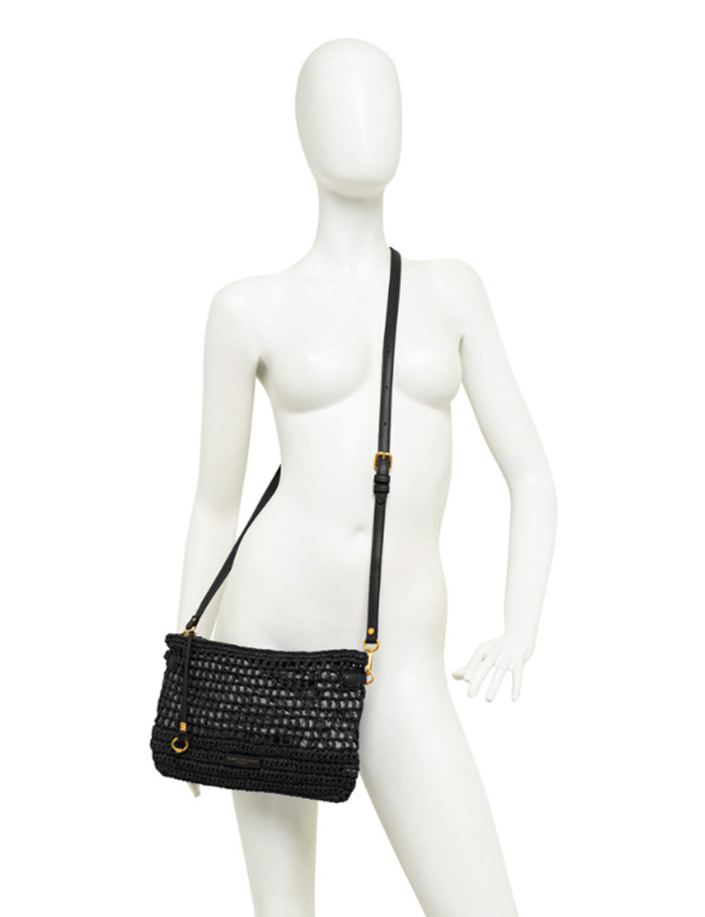 Borsa a tracolla nera in paglia intrecciata Gianni Chiarini Pouch Nefeli Nera con hardware dorato