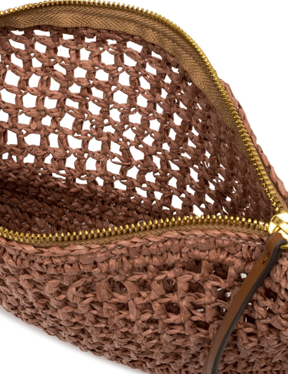 Borsa clutch intrecciata in paglia marrone con zip dorata Gianni Chiarini Pouch Nefeli Blush