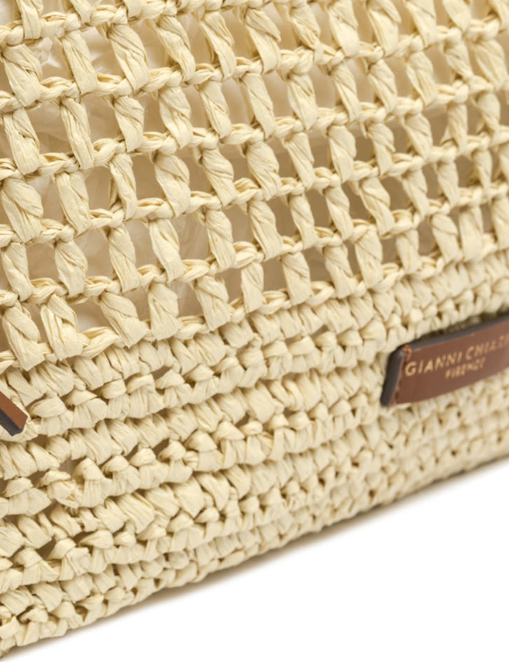 Borsa in paglia intrecciata beige con texture a corda e etichetta in pelle marrone Gianni Chiarini Pouch Nefeli Corda