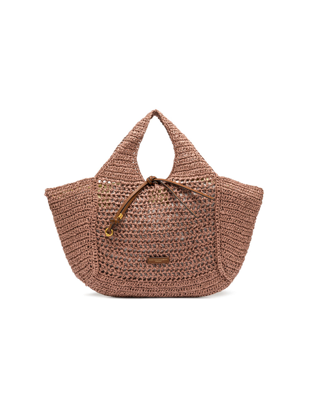 Borsa tote Nefeli Blush Gianni Chiarini in paglia beige intrecciata con chiusura a cordoncino e hardware dorato