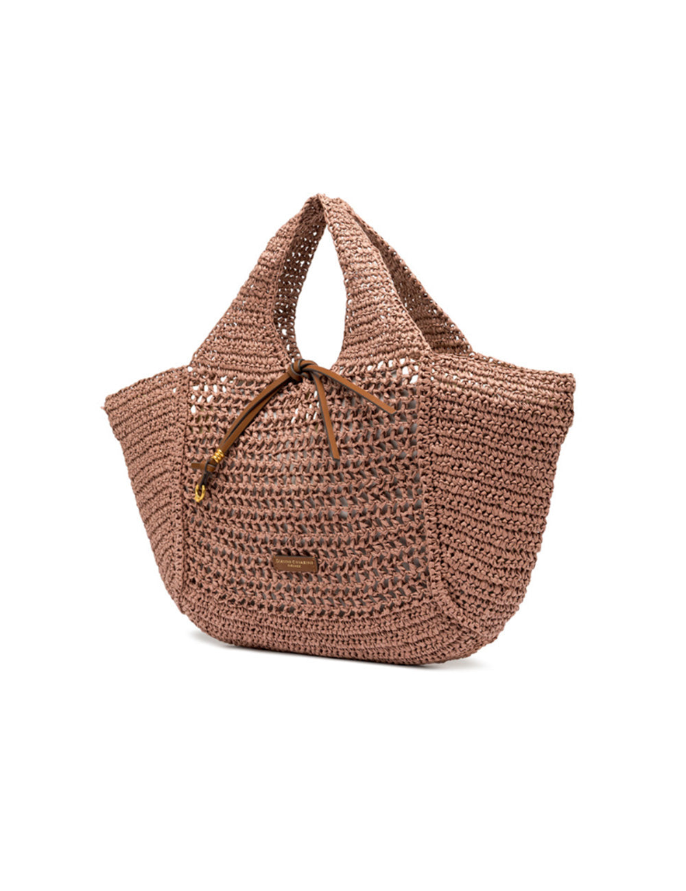Borsa tote Nefeli Blush Gianni Chiarini in paglia beige intrecciata con chiusura a cordoncino e dettagli in pelle