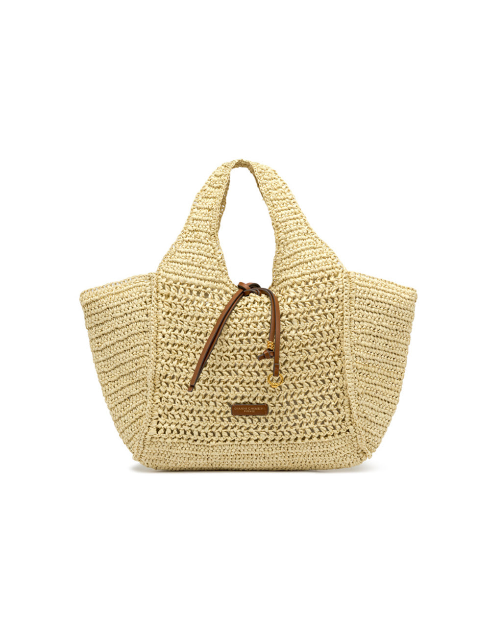 Borsa tote Nefeli Corda Gianni Chiarini in paglia intrecciata beige con accenti in pelle marrone