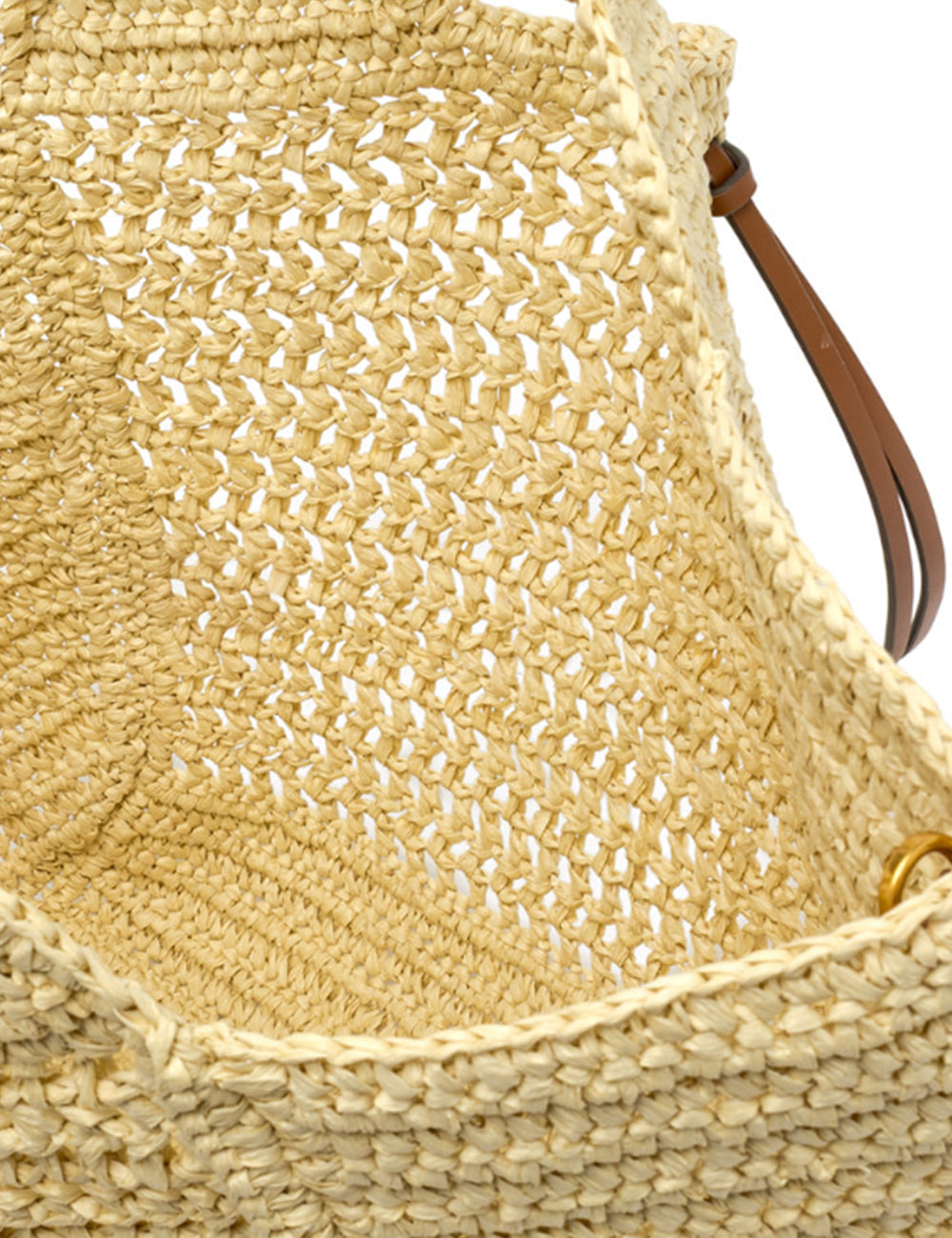 Borsa tote Nefeli Corda Gianni Chiarini in paglia intrecciata beige con manico in pelle marrone e hardware dorato