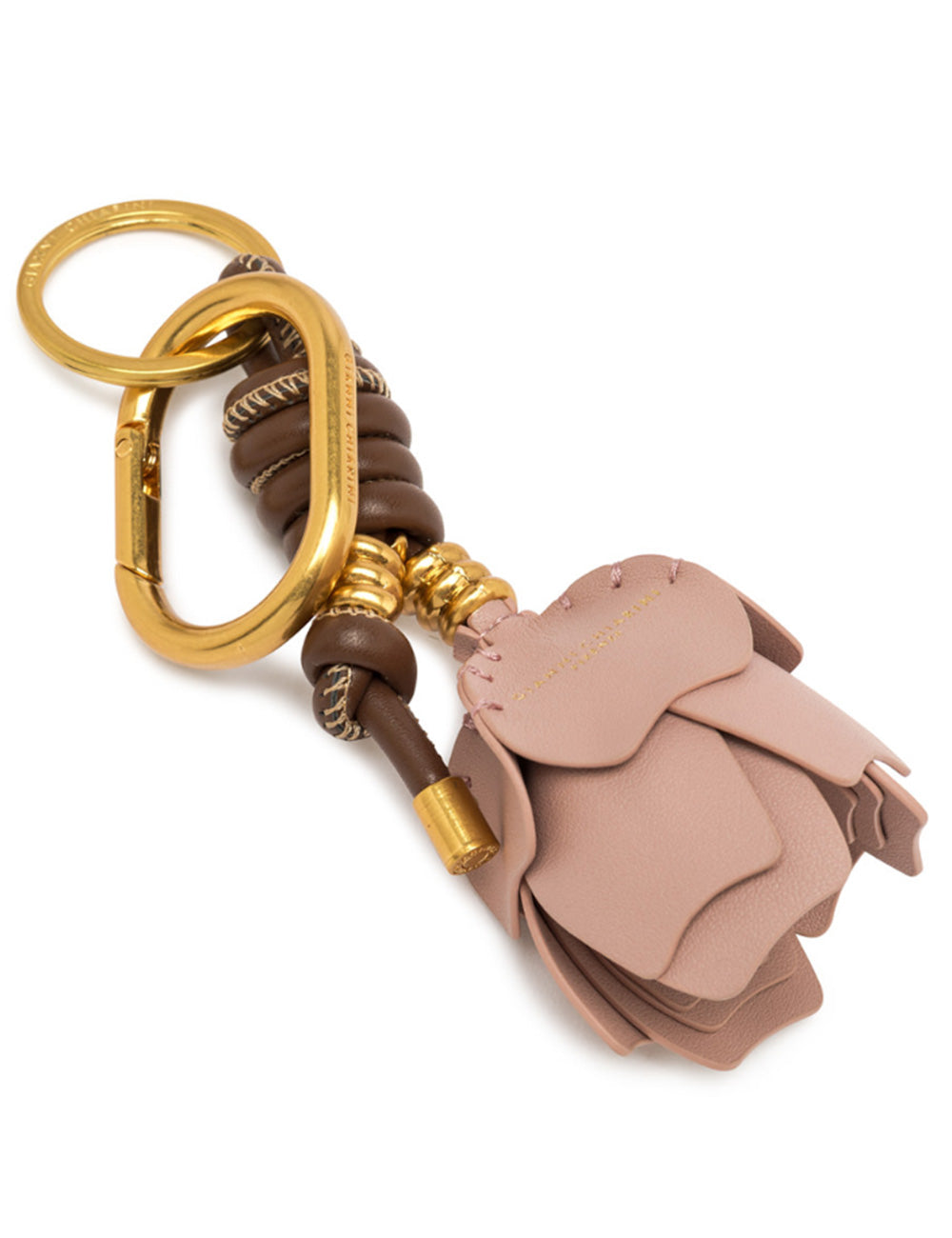 Portachiavi rosa cipria in pelle Gianni Chiarini Desert Flower con corda intrecciata marrone