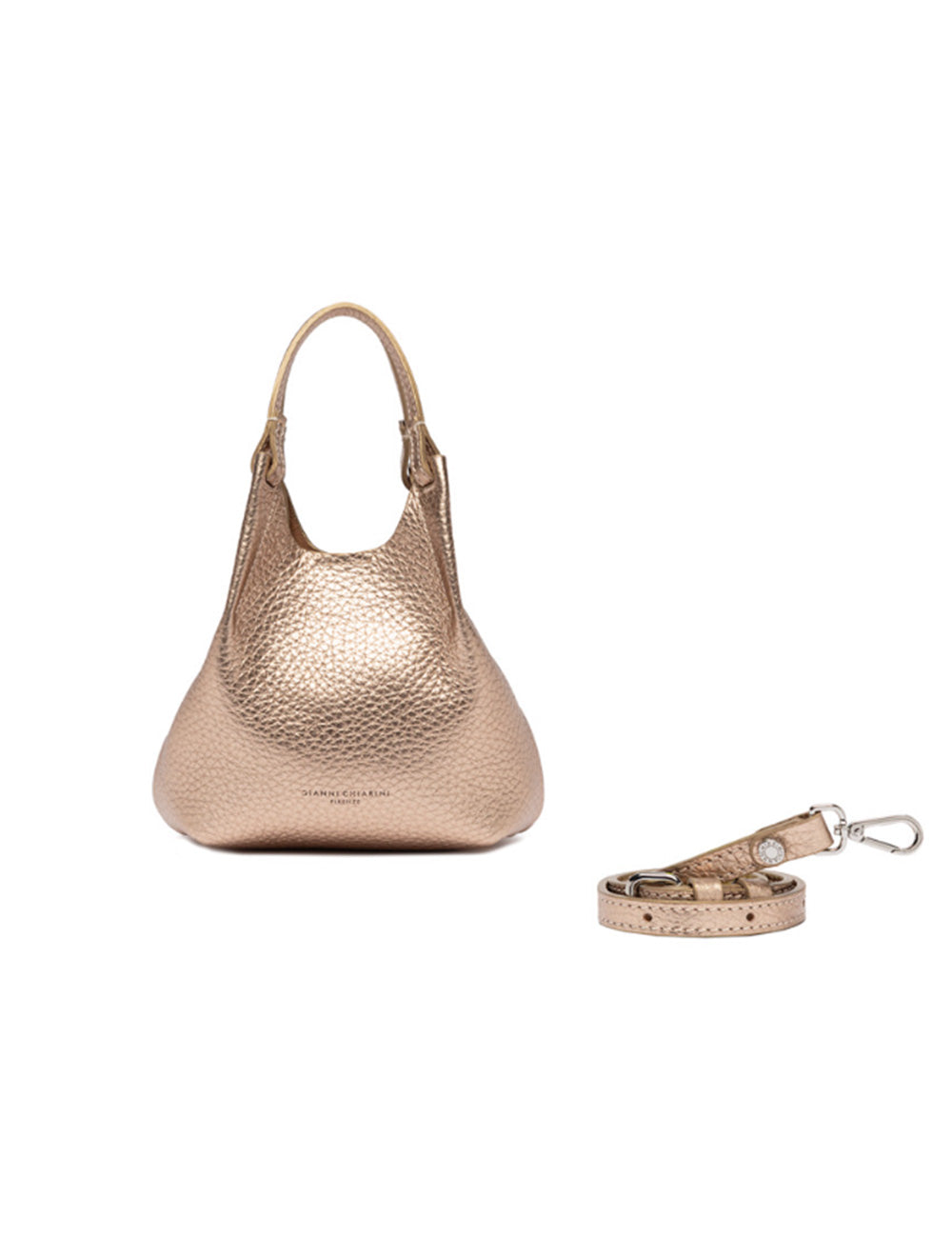 Borsa hobo mini Dua Mirage Clay Gianni Chiarini in pelle testurizzata rosa oro con tracolla staccabile abbinata