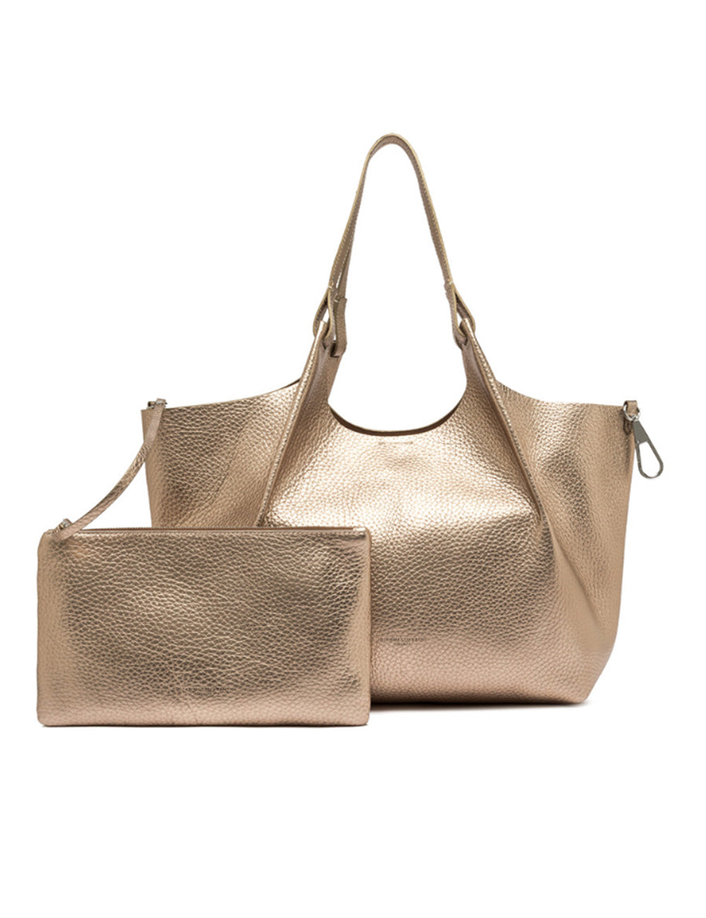 Borsa tote in pelle testurizzata oro metallico con pochette abbinata Gianni Chiarini Dua Mirage Clay