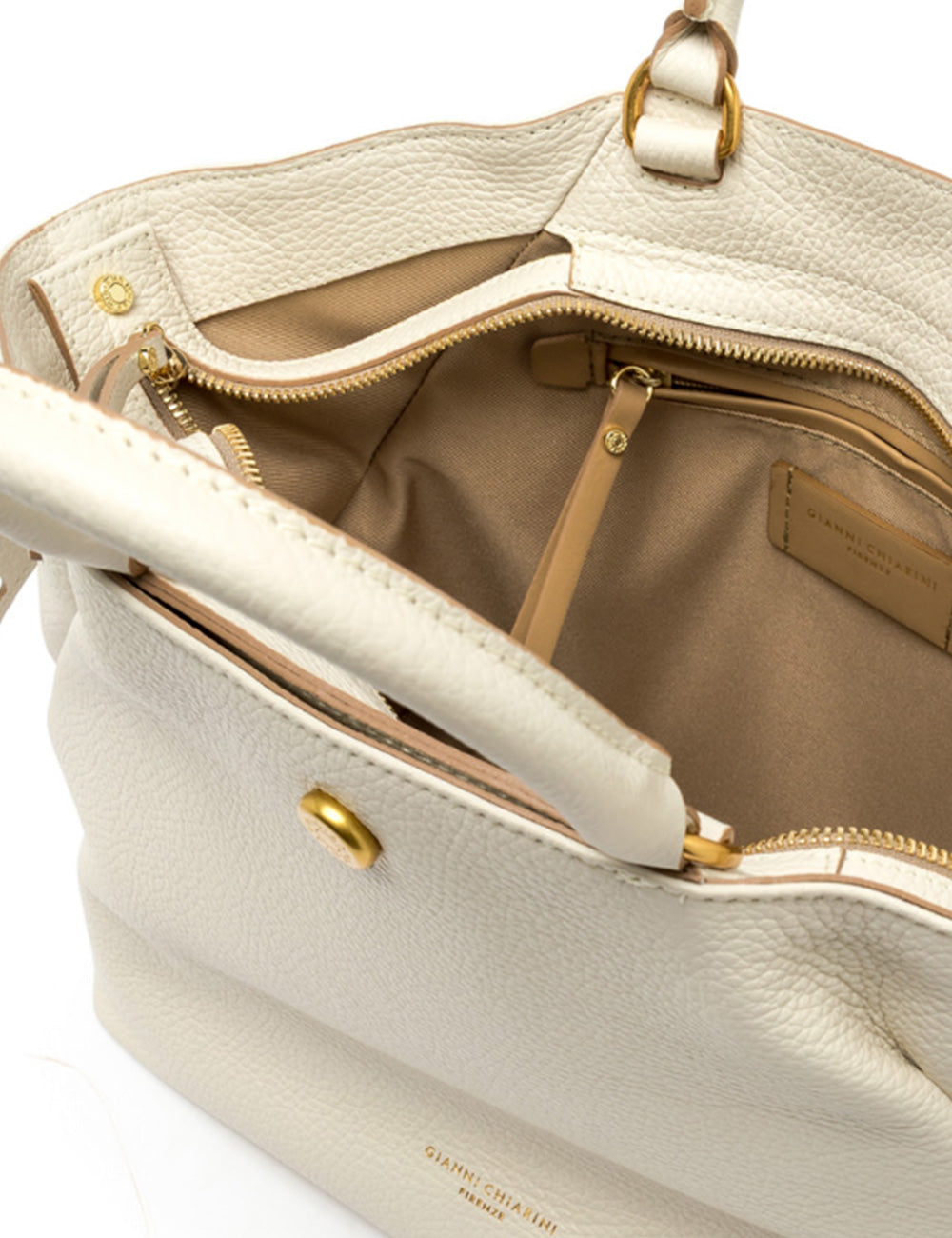 Borsa tote Claudette Marble Gianni Chiarini in pelle crema con hardware oro