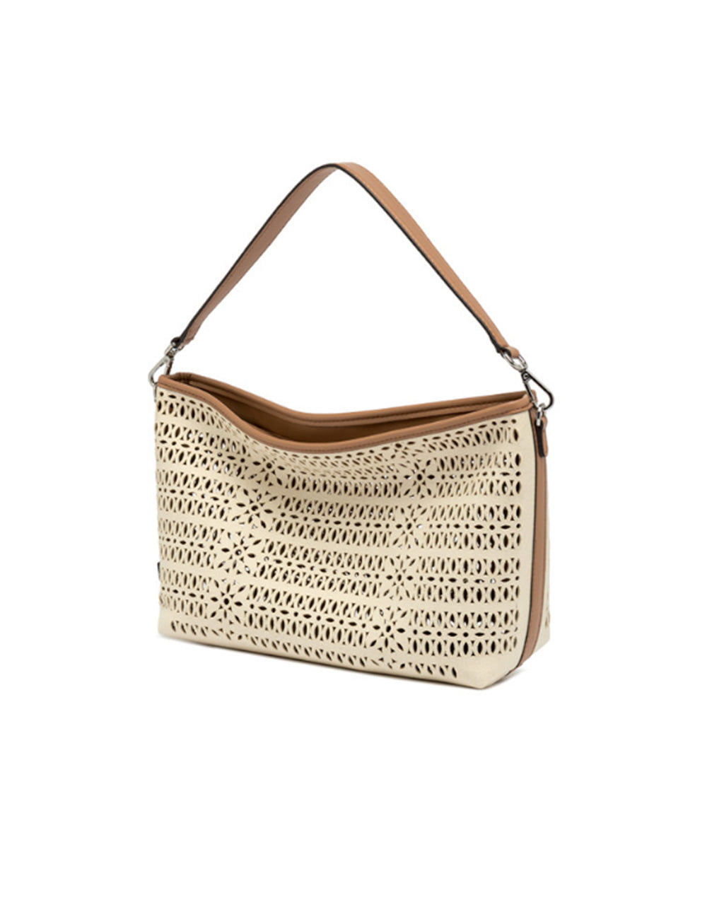 Borsa a tracolla in pelle beige forata con bordi beige e tracolla regolabile Gianni Chiarini Tracolla Mashup Panna