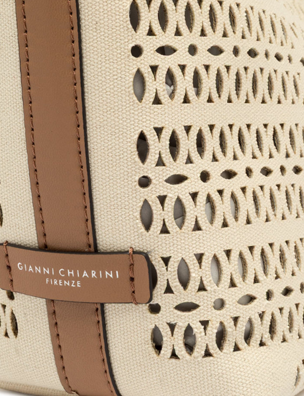 Borsa tracolla Gianni Chiarini Mashup Panna in canvas beige con pelle marrone