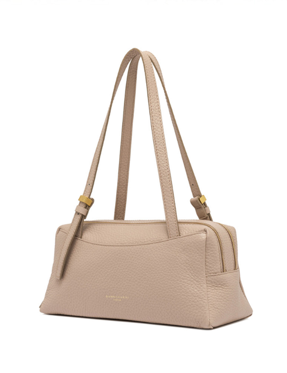 Borsa in pelle beige Gianni Chiarini Dea Pink Salt con manici doppi e hardware oro