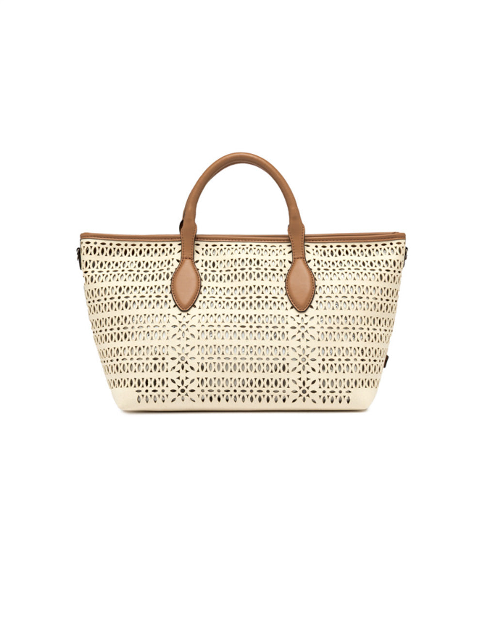 Borsa tote intrecciata color crema con manici e rifiniture in pelle beige Gianni Chiarini Shopping Mashup Panna