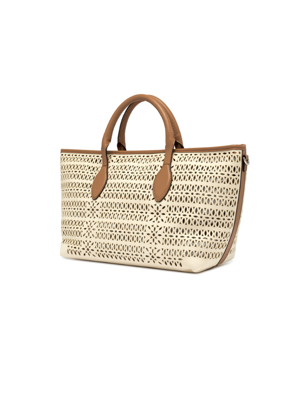 Borsa tote intrecciata color panna Gianni Chiarini con manici in pelle marrone