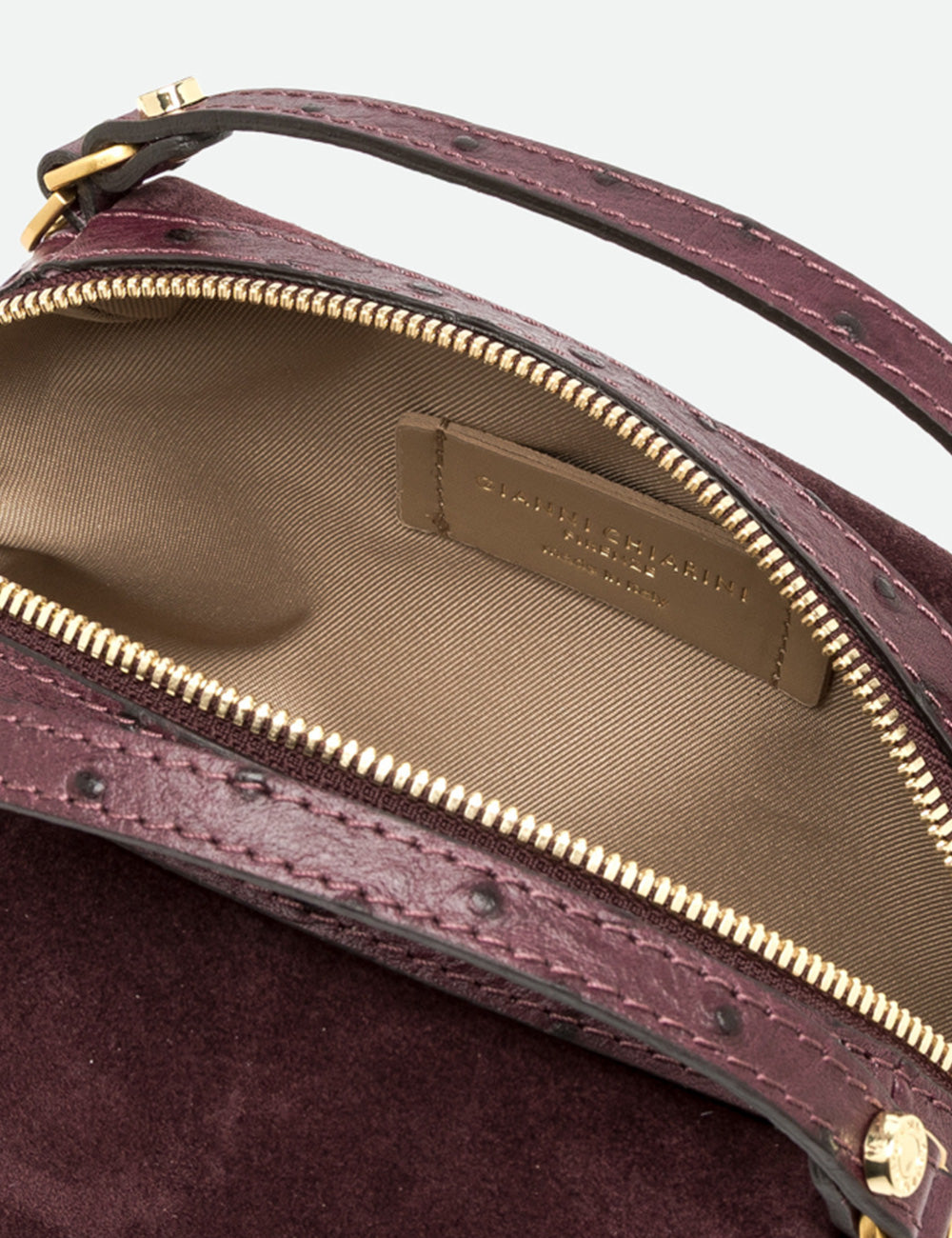 Gianni Chiarini alifa mini amarone borsa a tracolla in pelle di struzzo amarone con dettagli oro e interno in suede