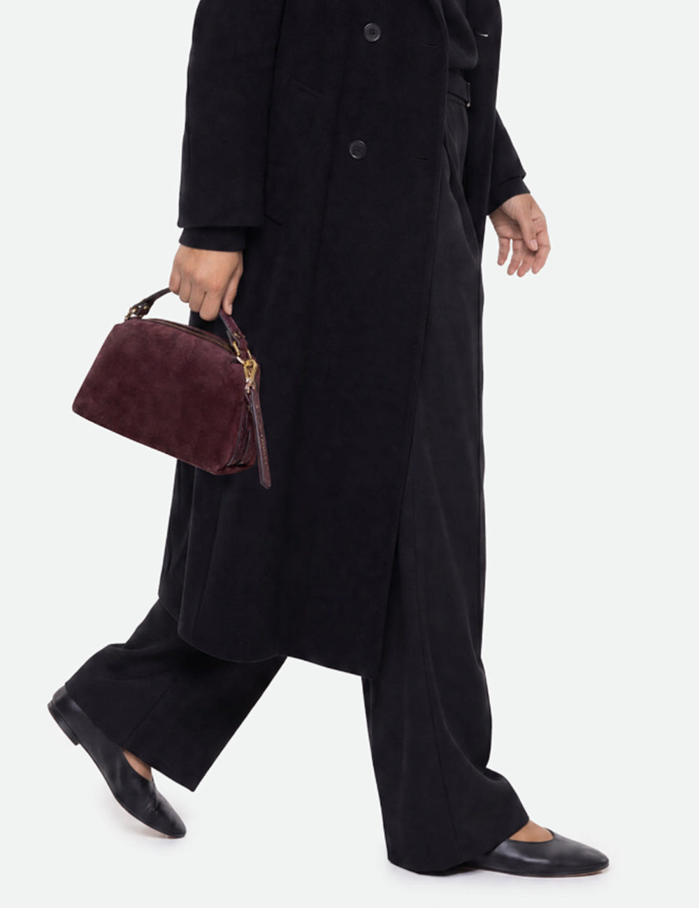Borsa mini in suede amarone con manico superiore e dettagli oro gianni chiarini alifa mini amarone