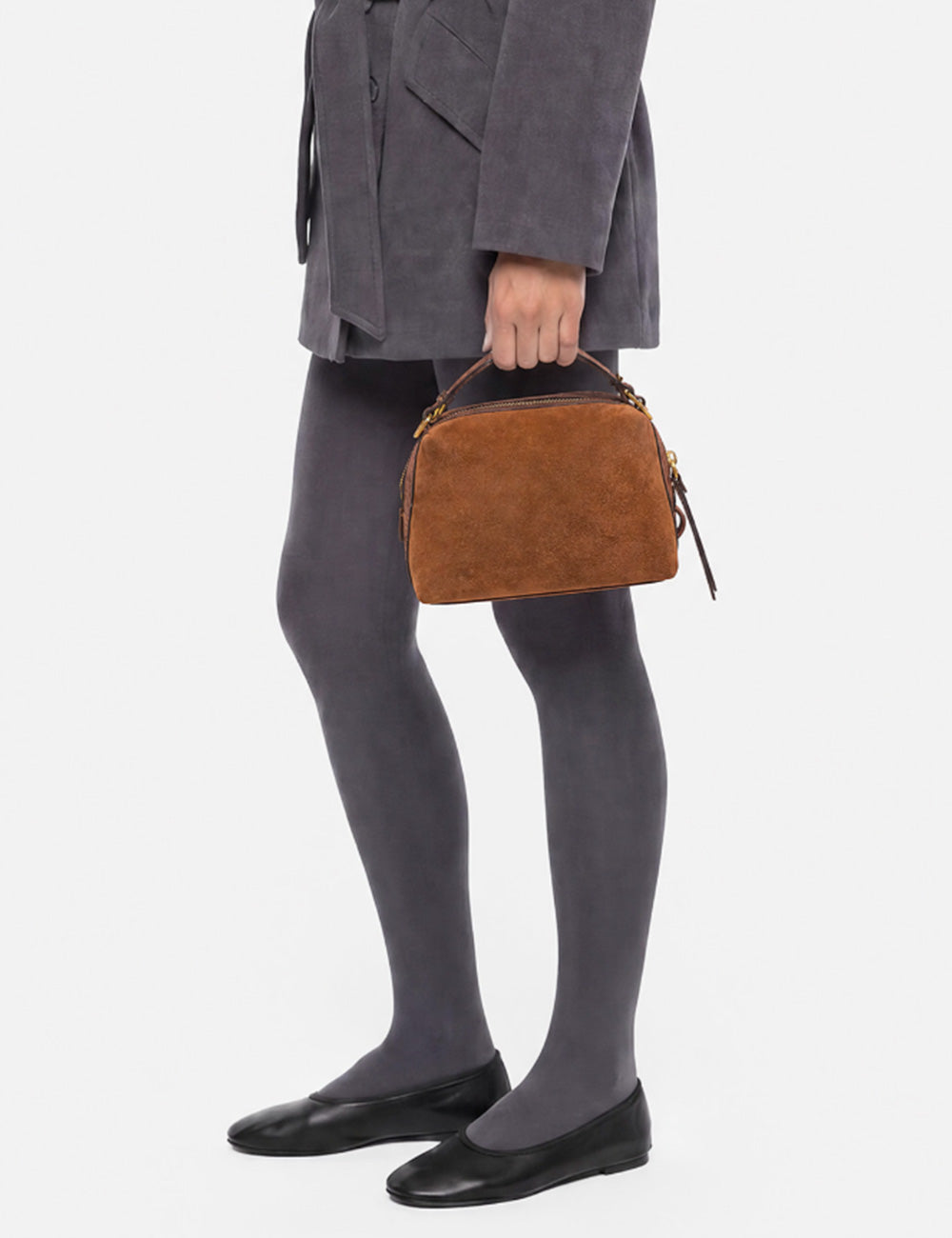 Mini borsa gianni chiarini alifa in camoscio color cognac con manico superiore e dettagli oro