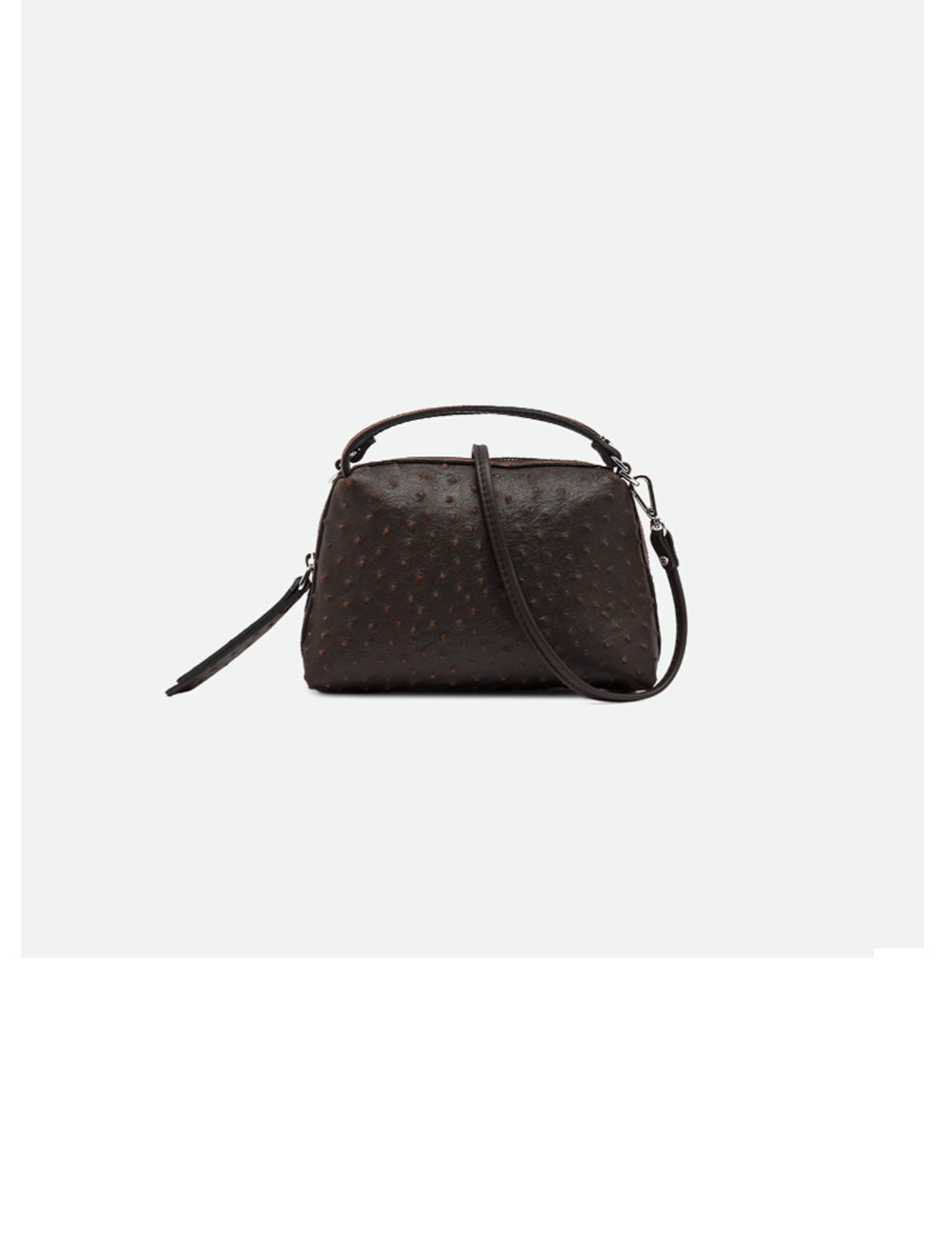 Borsa gianni chiarini alifa mini espresso in pelle di struzzo marrone scuro con manico superiore e tracolla removibile