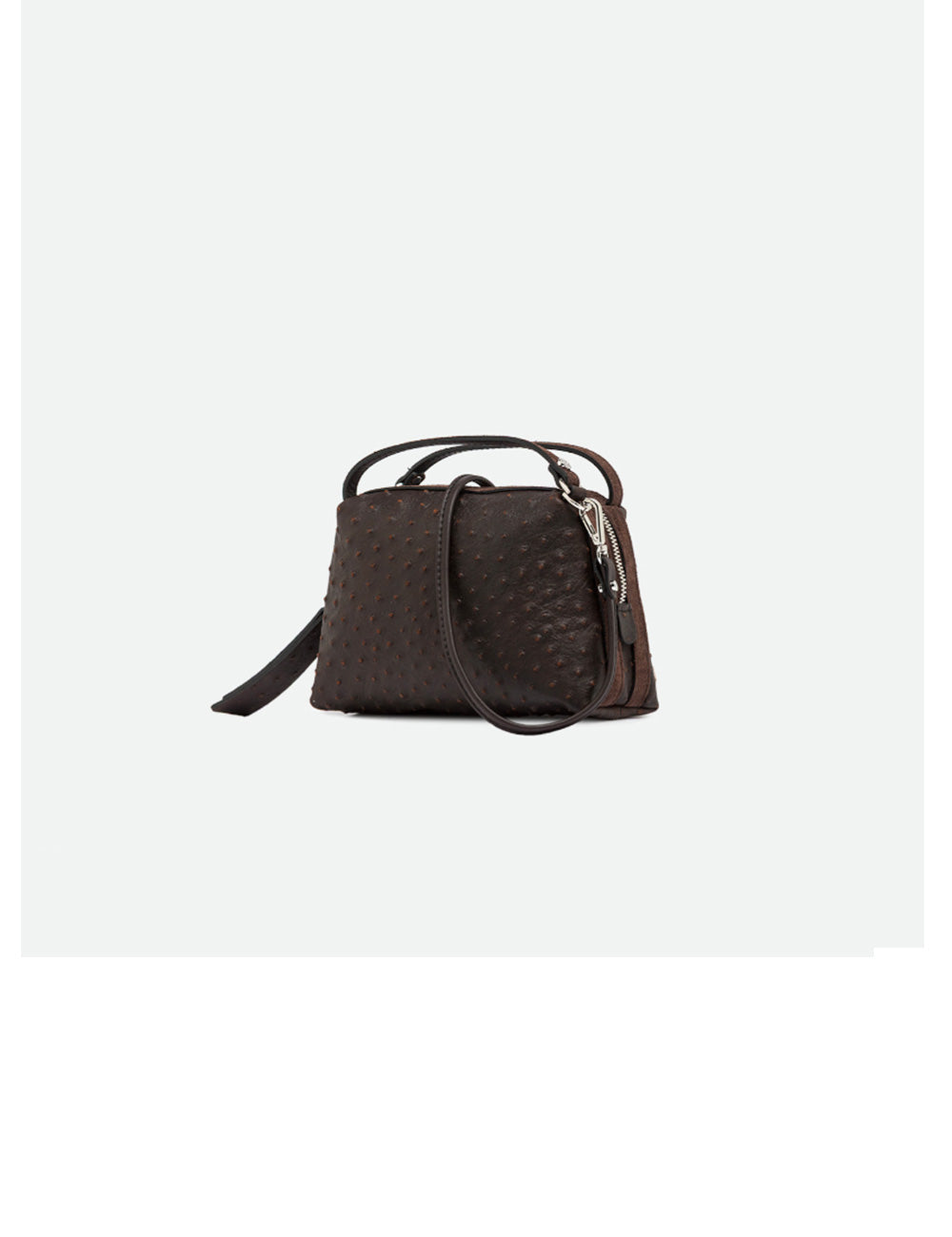Borsa gianni chiarini alifa mini espresso in pelle di struzzo marrone scuro con manico e tracolla staccabile