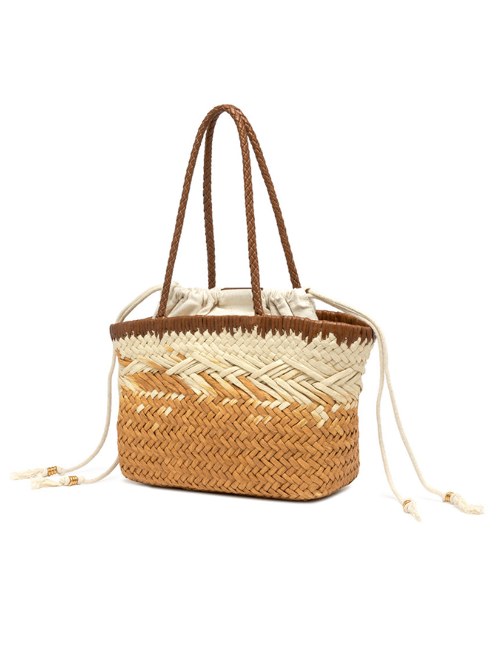 Borsa tote intrecciata Paloma Naturale di Gianni Chiarini in paglia marrone e crema