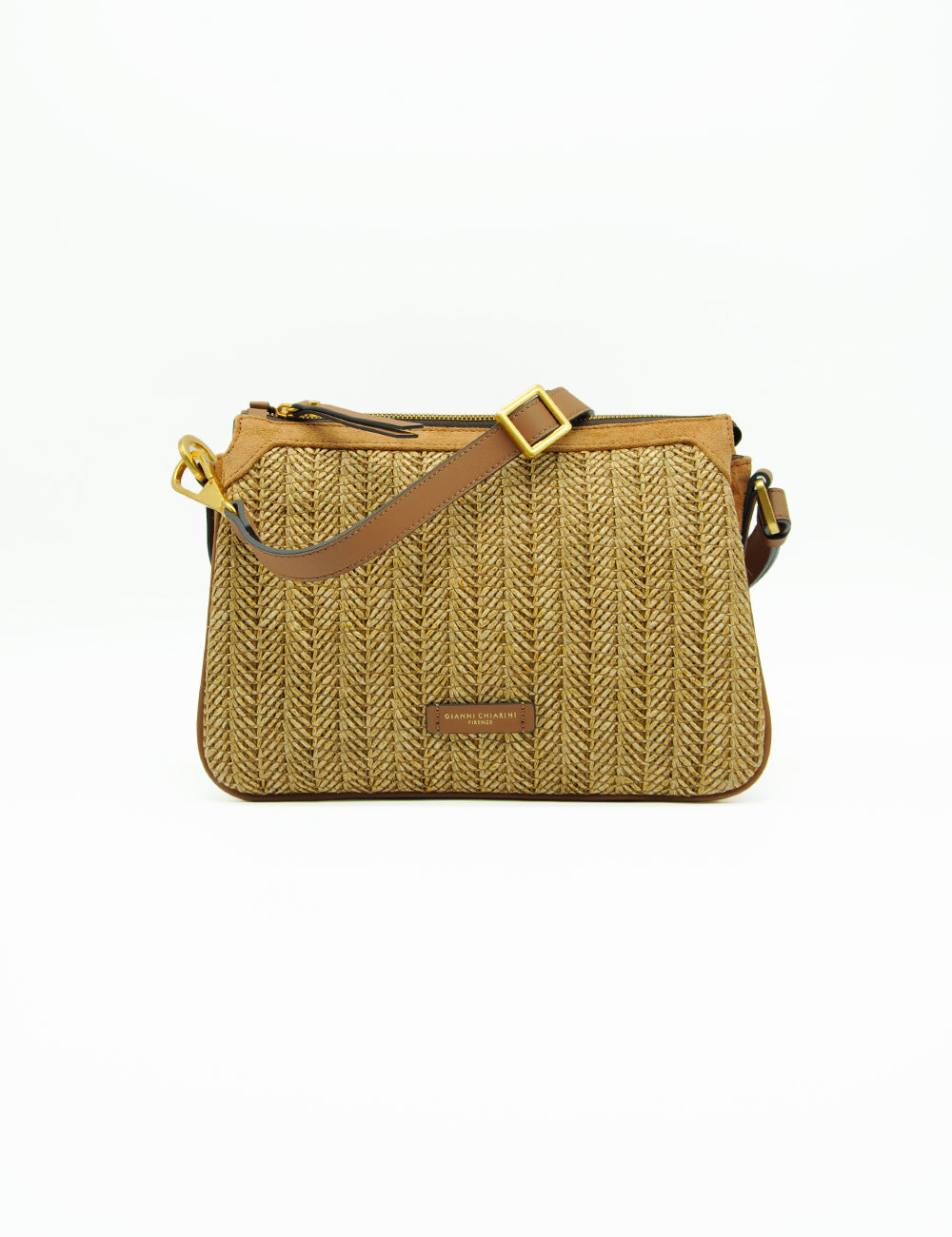 Borsa crossbody Brooke Cookie Gianni Chiarini in paglia tan con pelle marrone