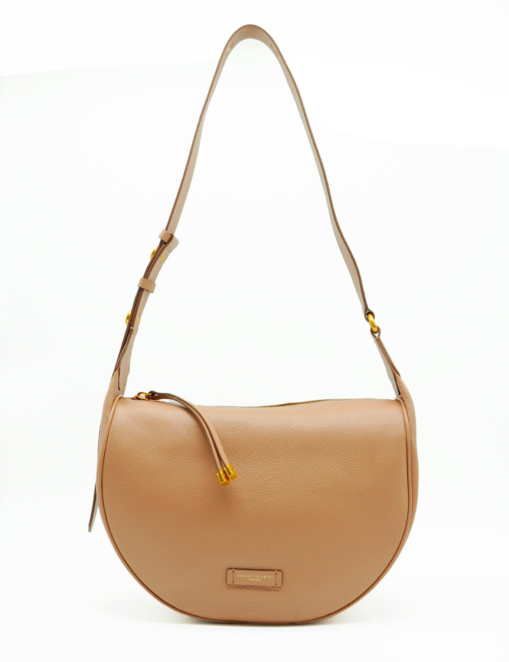 Borsa Charlotte Large Clay Gianni Chiarini in pelle tan a mezzaluna con hardware oro