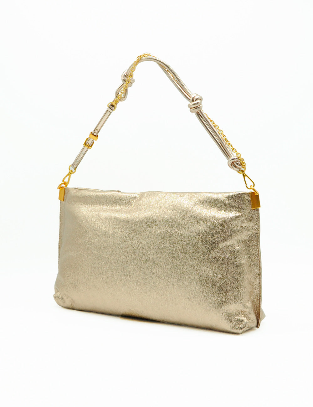 Borsa spalla Gianni Chiarini Fanny Mirage oro metallizzato con catena argento