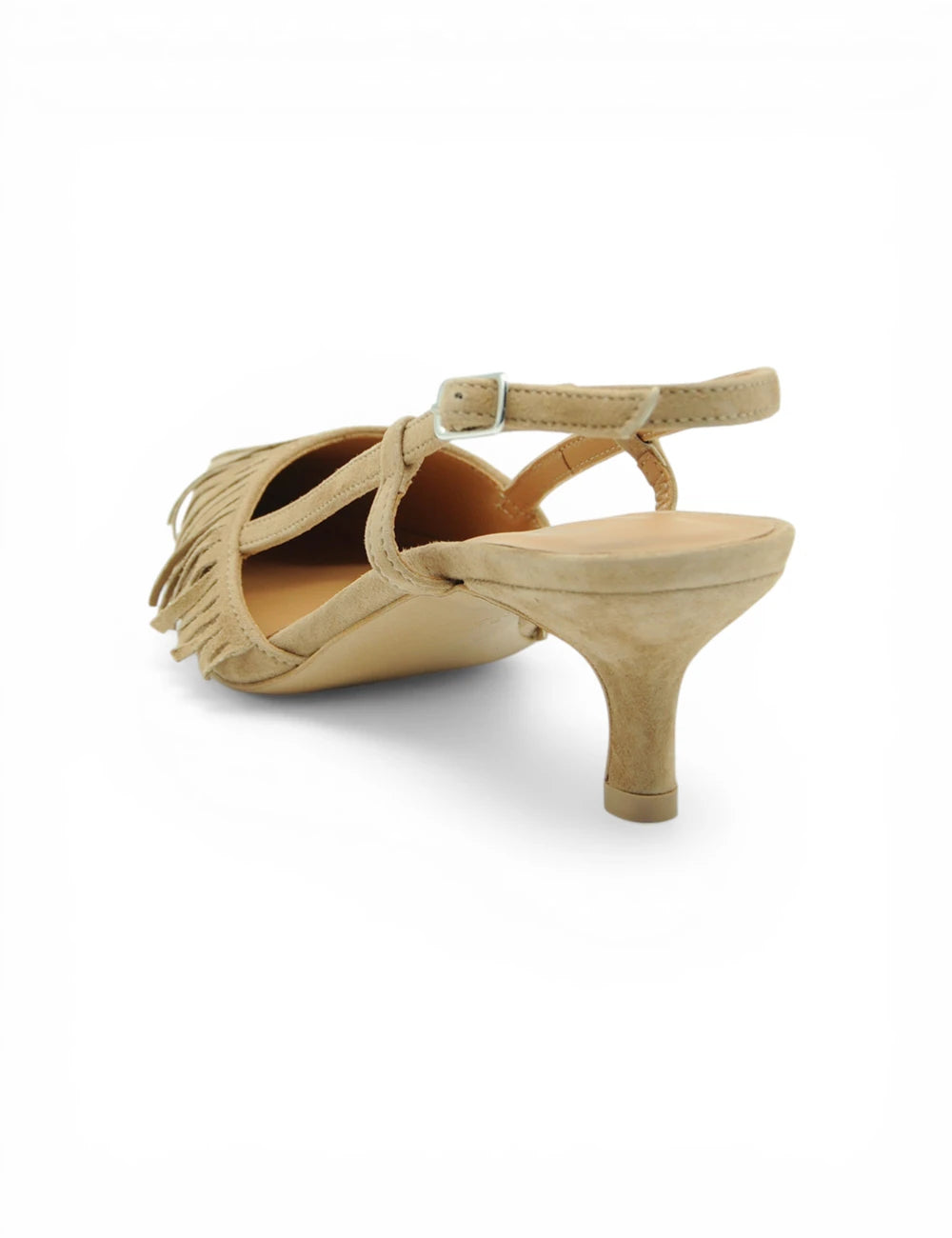 Sandalo slingback Gardenia Chanel in camoscio beige con frange e tacco basso