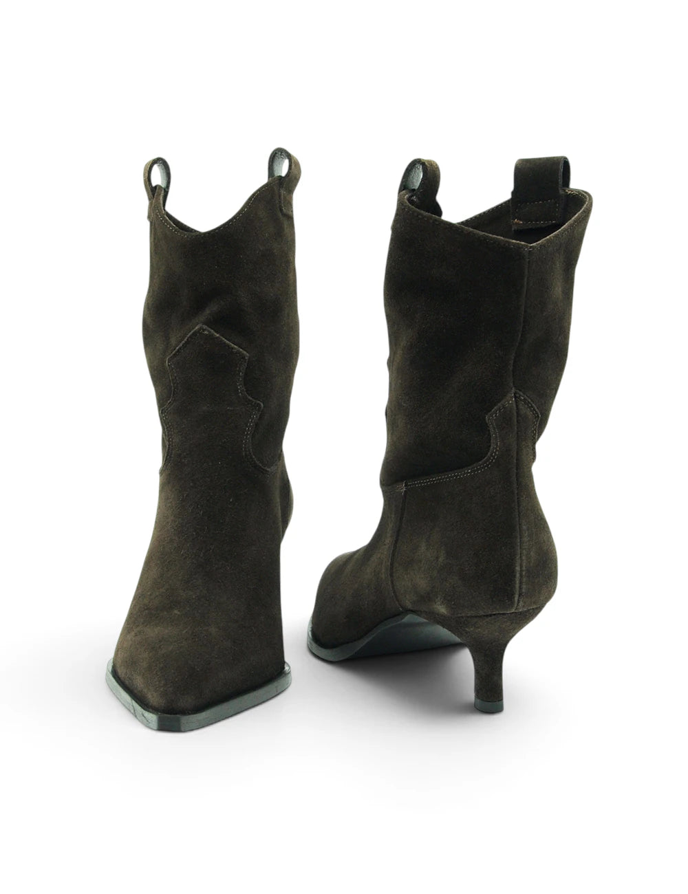 Stivaletti testa moro in camoscio scuro con punta quadrata e tacco sottile modello Gardenia