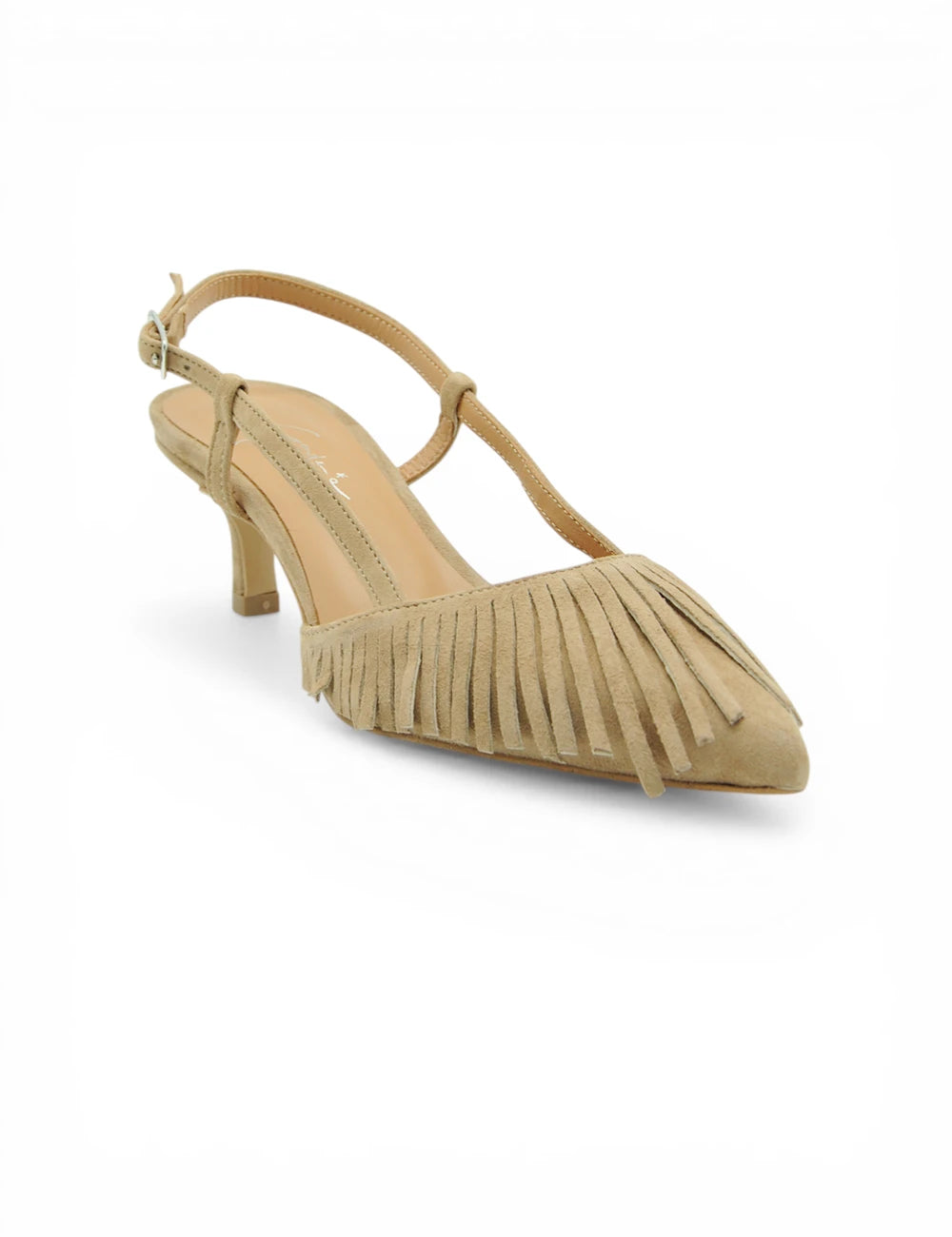 Gardenia Chanel slingback camel in beige suede con frange sulla punta