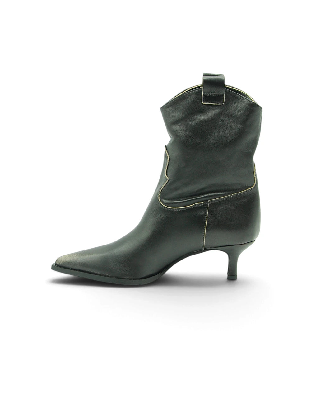 Stivaletto texano testa moro in pelle verde scuro con punta appuntita e tacco basso