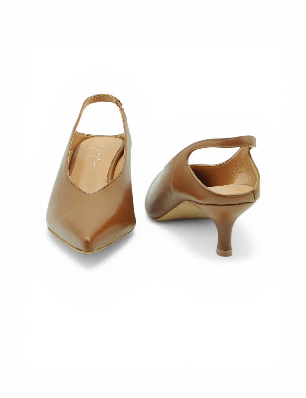 Slingback gardenia décolleté cuoio in pelle marrone con punta affusolata e tacco sottile