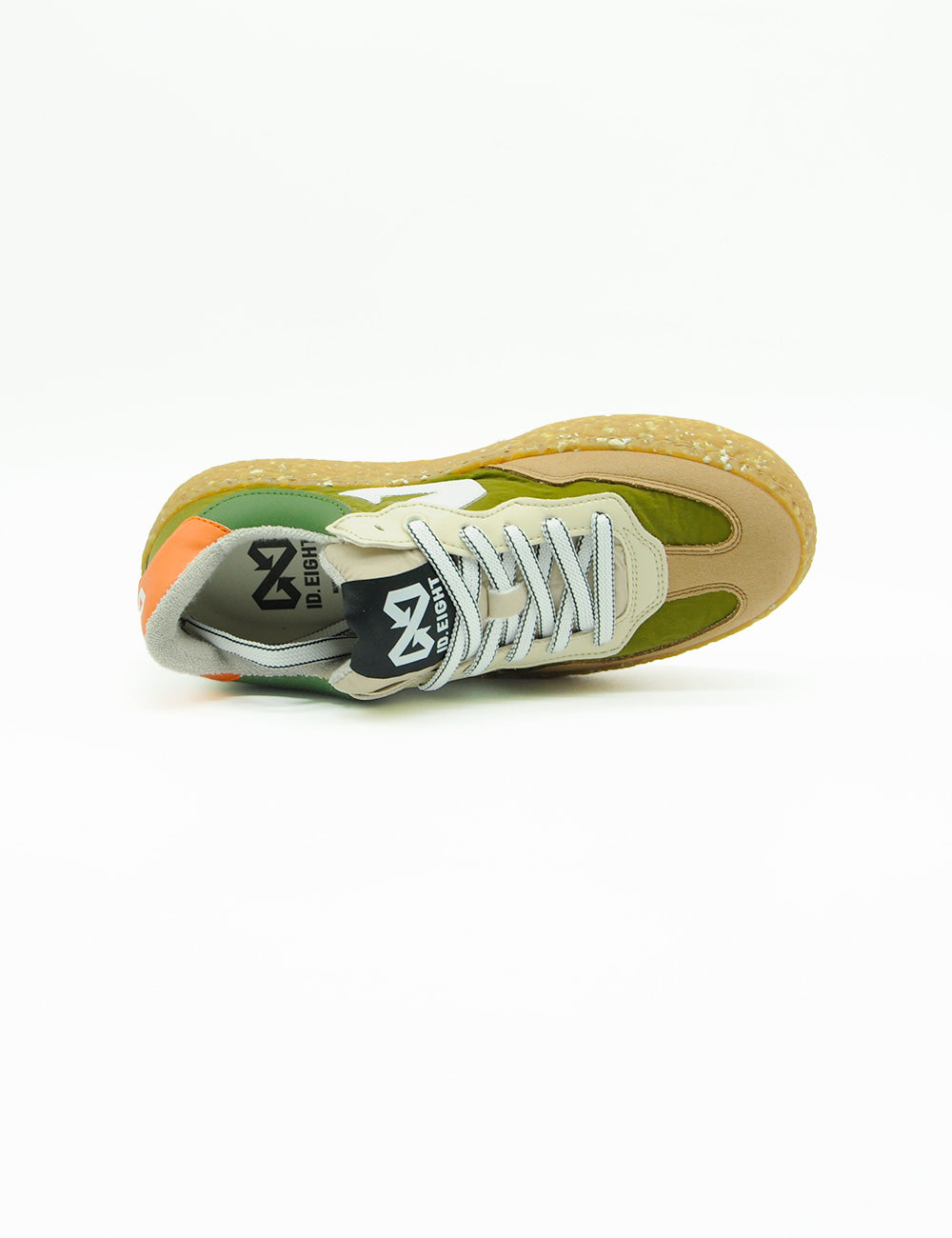 Sneaker ID EIGHT Uriduri verde oliva con suola speckled e pannelli colorati