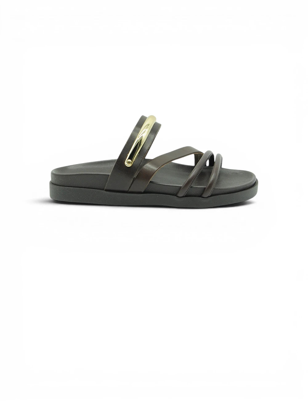 Black rubber slide sandal jeida sandalo caffè with gold-tone metal clasp and multiple straps