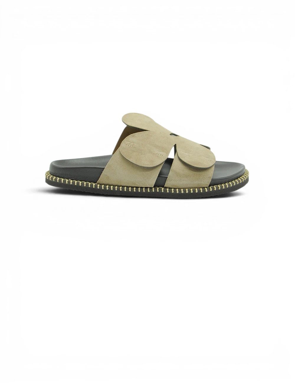 Jeida sandalo taupe beige in suede con fascia a fiore e suola in gomma nera