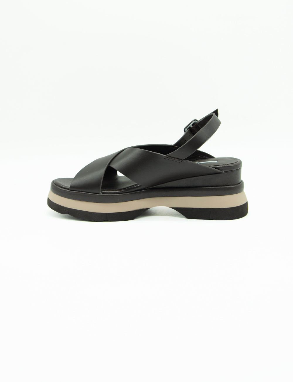 Jeannot Sandalo Testa Moro: infradito platform in pelle nera con accenti beige