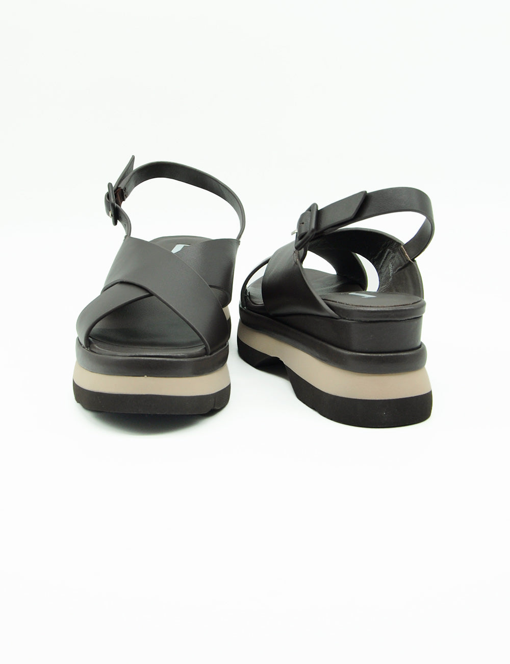 Sandalo Jeannot Testa Moro, zeppe nere con cinghia a croce e accento beige suola
