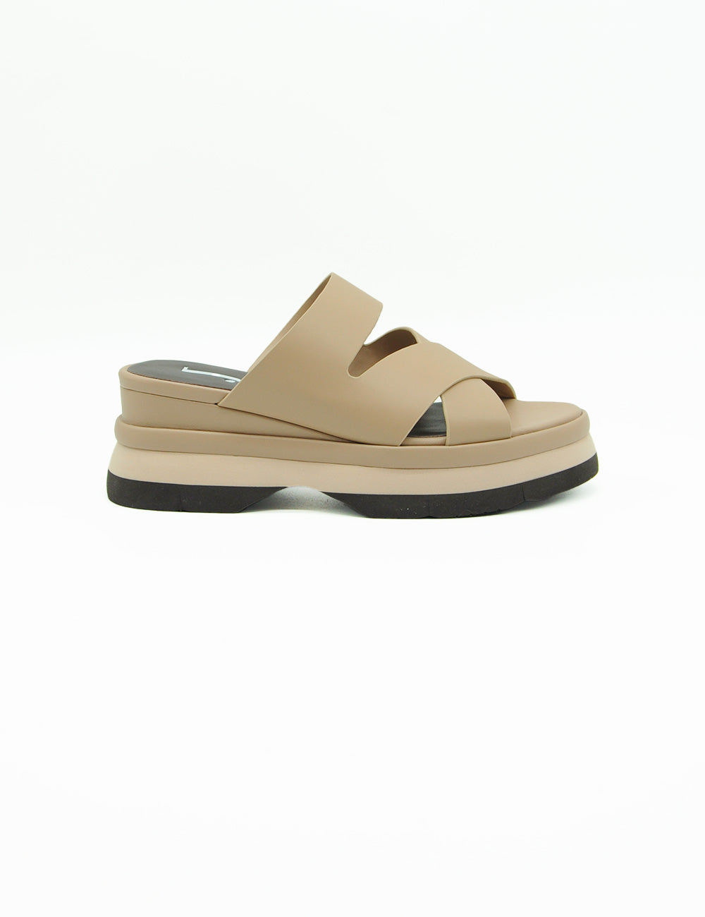 Jeannot Sandalo Sabbia: infradito platform beige con cinghie incrociate e suola nera