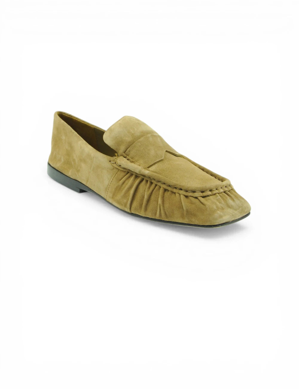 Mocassini Charlise Taupe JVAM in suede oliva con plissettatura e ricami