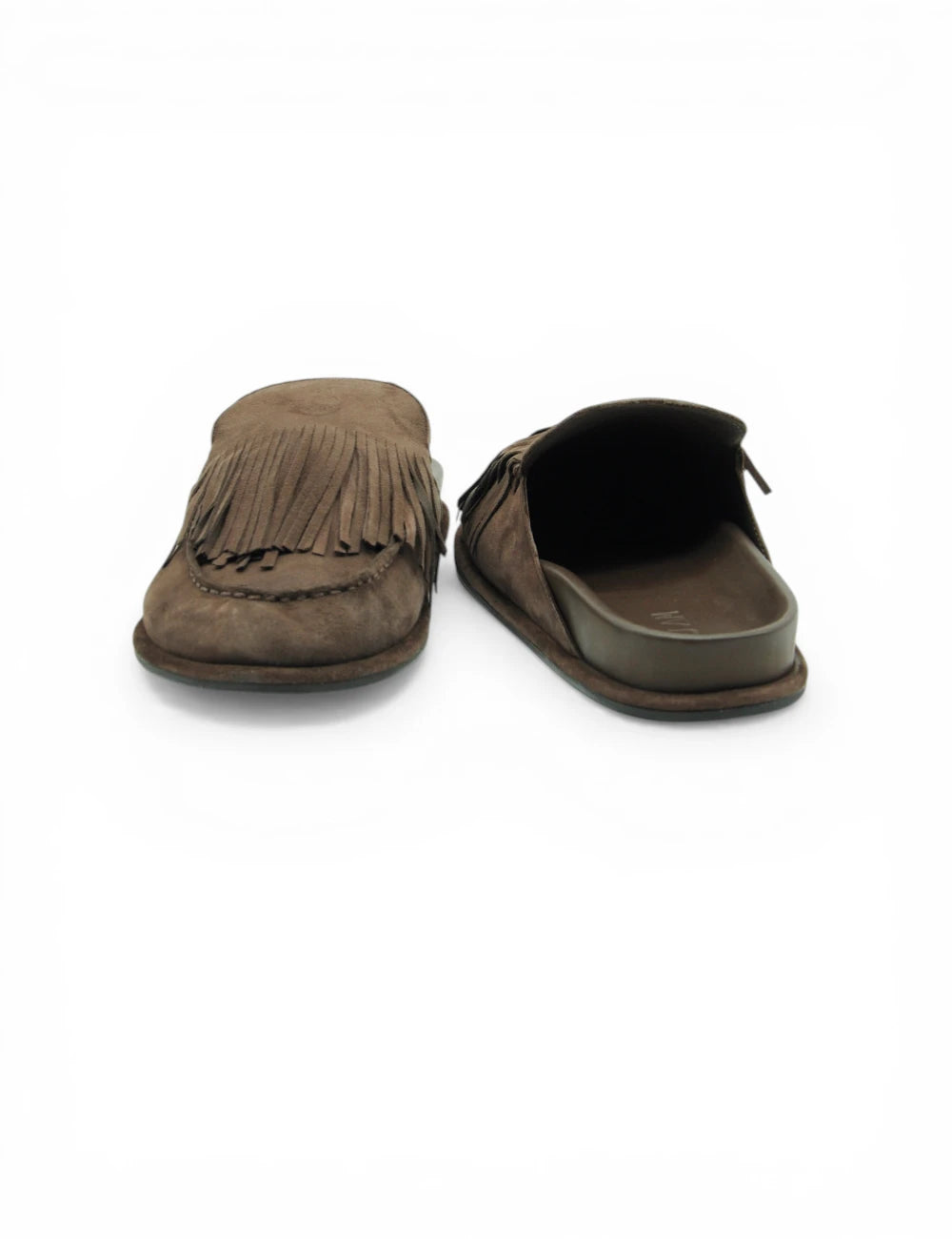 Sandali sabot Taya Cocoa JVAM in suede marrone con frange