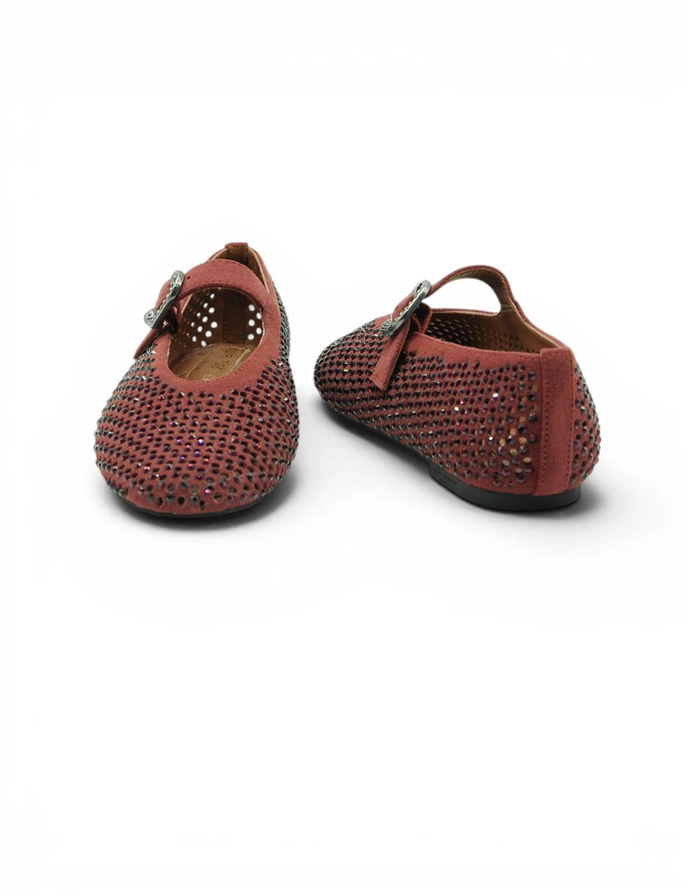 Rust-colored kurt geiger ballerina mayfair wine flats with perforated sparkling mesh upper and silver buckle accents