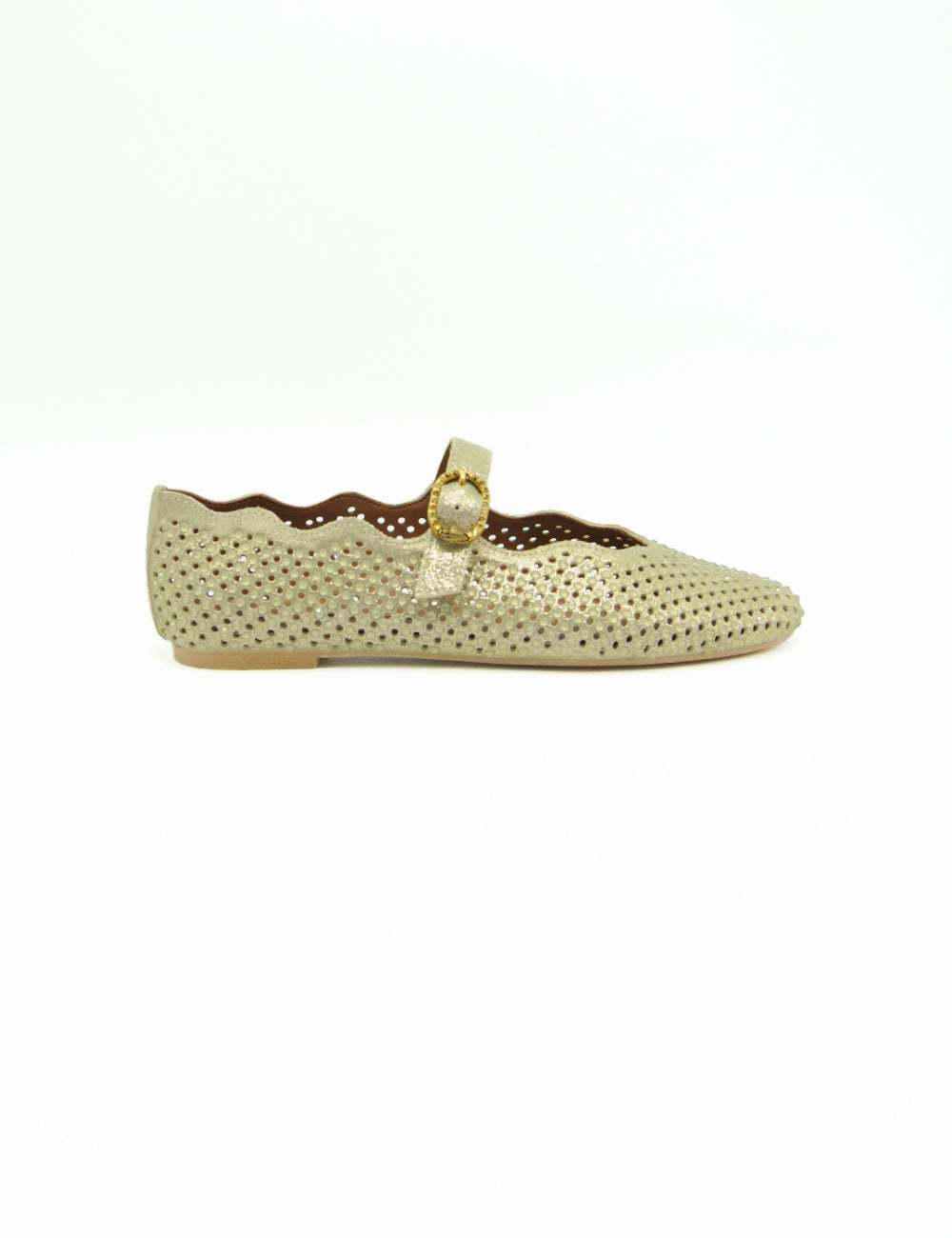 Scarpa Mary Jane Kurt Geiger Ballerina Flat Gold in pelle beige forata con fibbia oro